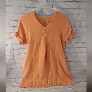Faherty Sanibel Tunic Linen  Basketweave Beachy Dress Orange Medium Peasant Boho